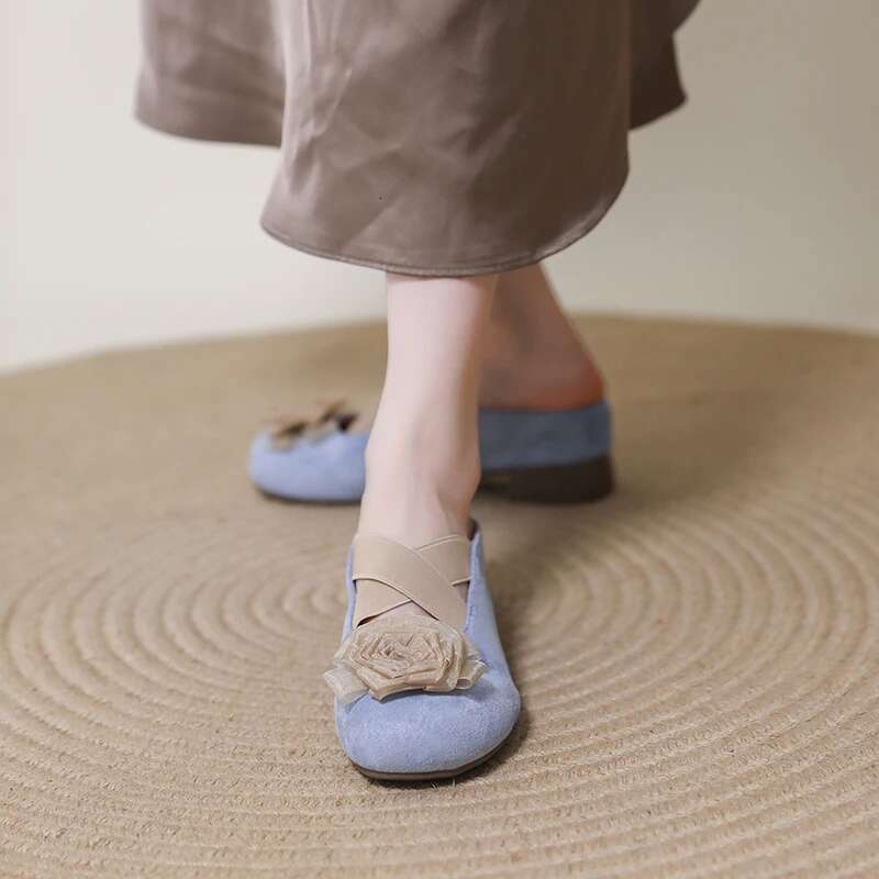 Summer Women's Toe Slippers One Kick Suede Flowers Shoes for Women Versatile Daily Commute Soft Sole New Zapatillas De Mujer