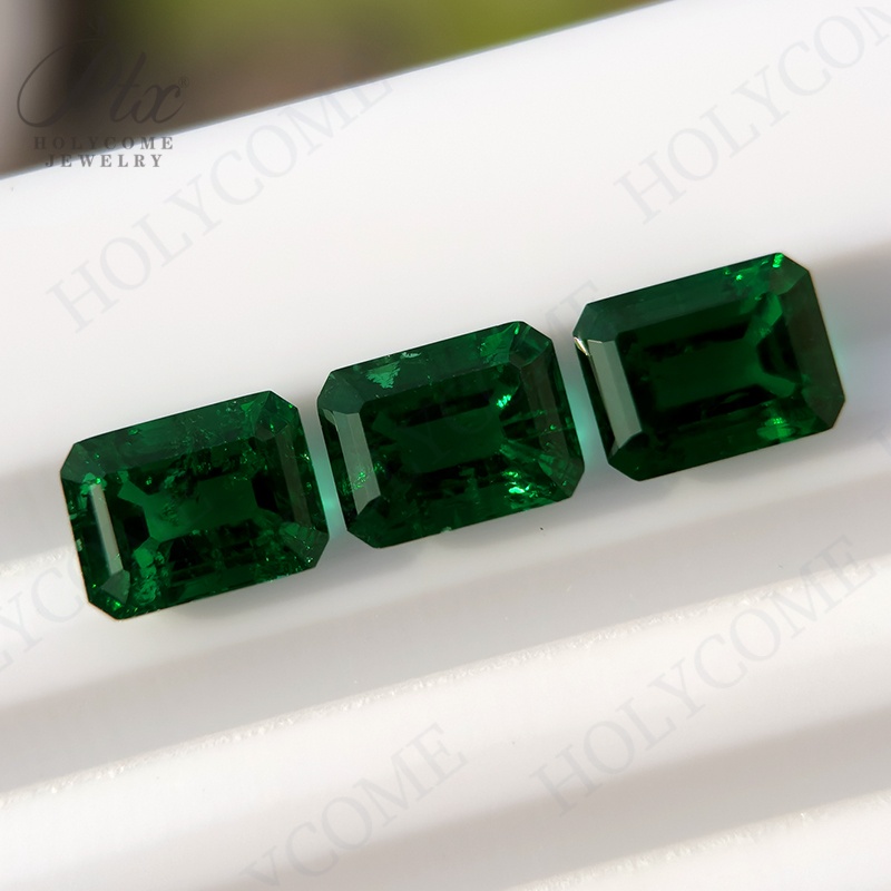 Lab Grown Zambian Emeralds Loose Colombia Emeralds Hydrothermal Hand Cutting Emerald Cut With Cracks Inclusions Inside Charms