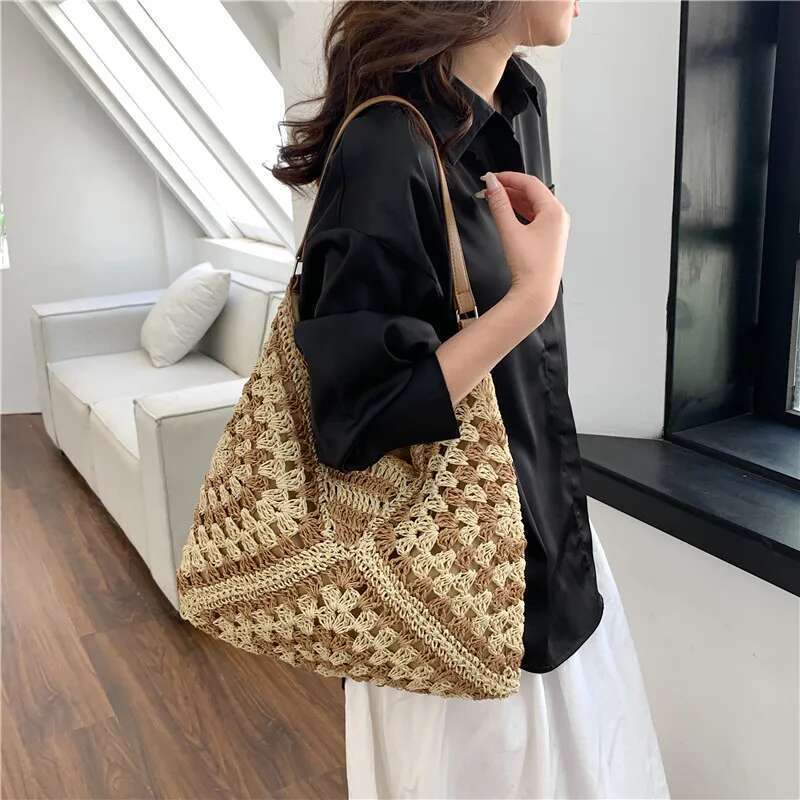 Travel Beach Fishing Net Handbag Shopping Woven Shoulder Bag For Women Girls