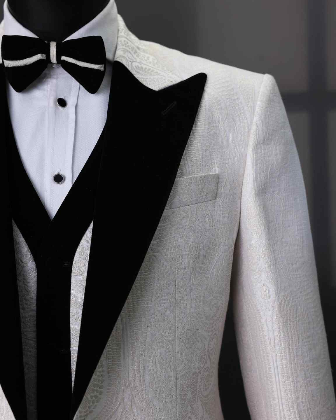 Elegant Jacquard Wedding Tuxedos 3 Piece Set Jacket Vest Pants Single Breasted Men Suit Designer Groom Blazers Customized
