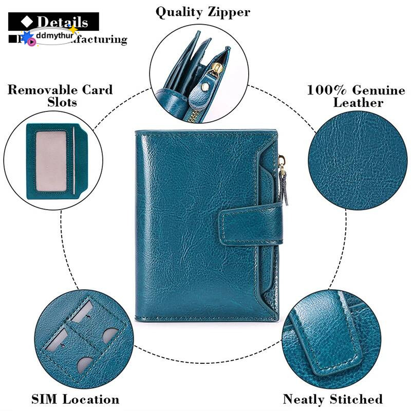 Women's Genuine Leather Short Wallet with Zipper - Kpop Style Coin Pocket & Card Holder, Slim Fashion Purse for Ladies ddmythur