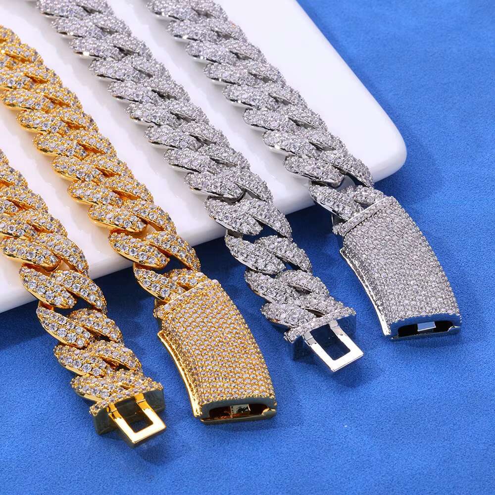 Hip Hop 13mm S925 Silver Double Row Moissanite Bubble Cuban Chain Customizable Bracelet for Men