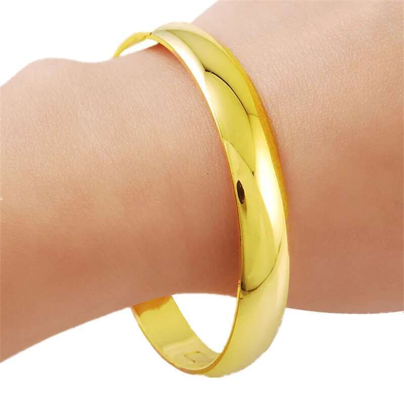 Real Glossy Simple Plating Bracelet Gold For Women's Wedding Jewelry Gifts