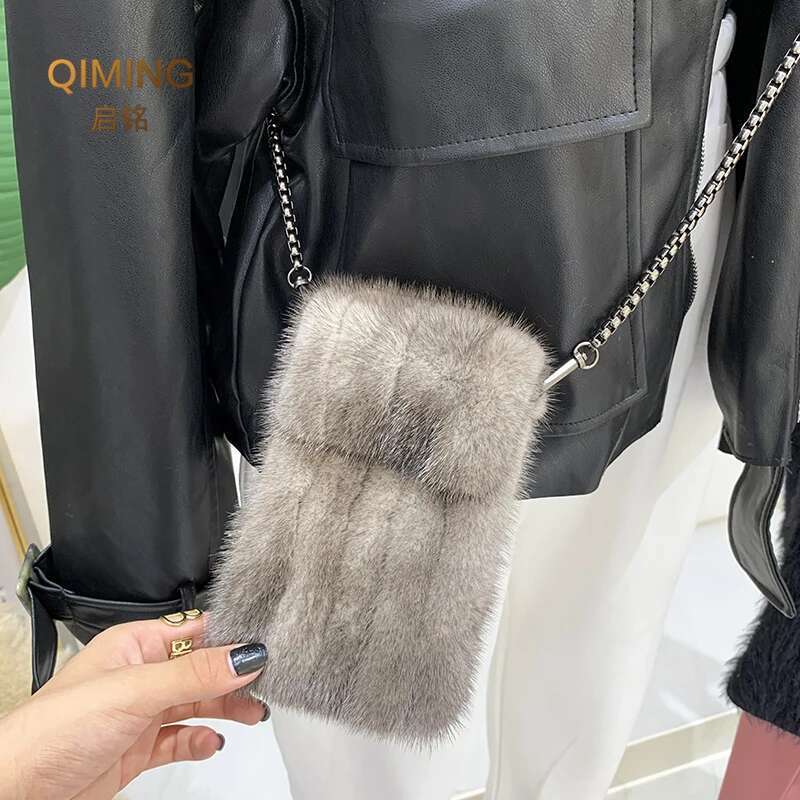 100% Real Mink Fur Crossbody Bags For Women Autumn Winter Plush Purses And Handbags Female Phone Shoulder Bag Girls Wallet