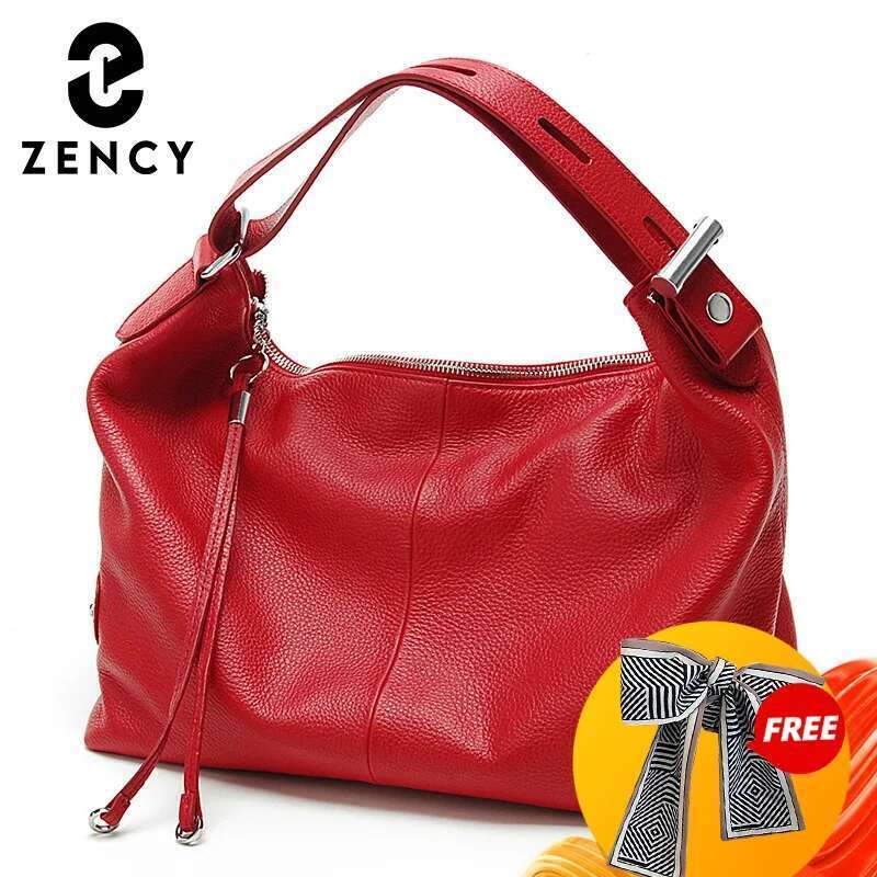 Zency 100% Genuine Leather Women Shoulder With Decorative Tassel Lady Hobo Bag Large Capacity Pocket Handbag For Phone Purse