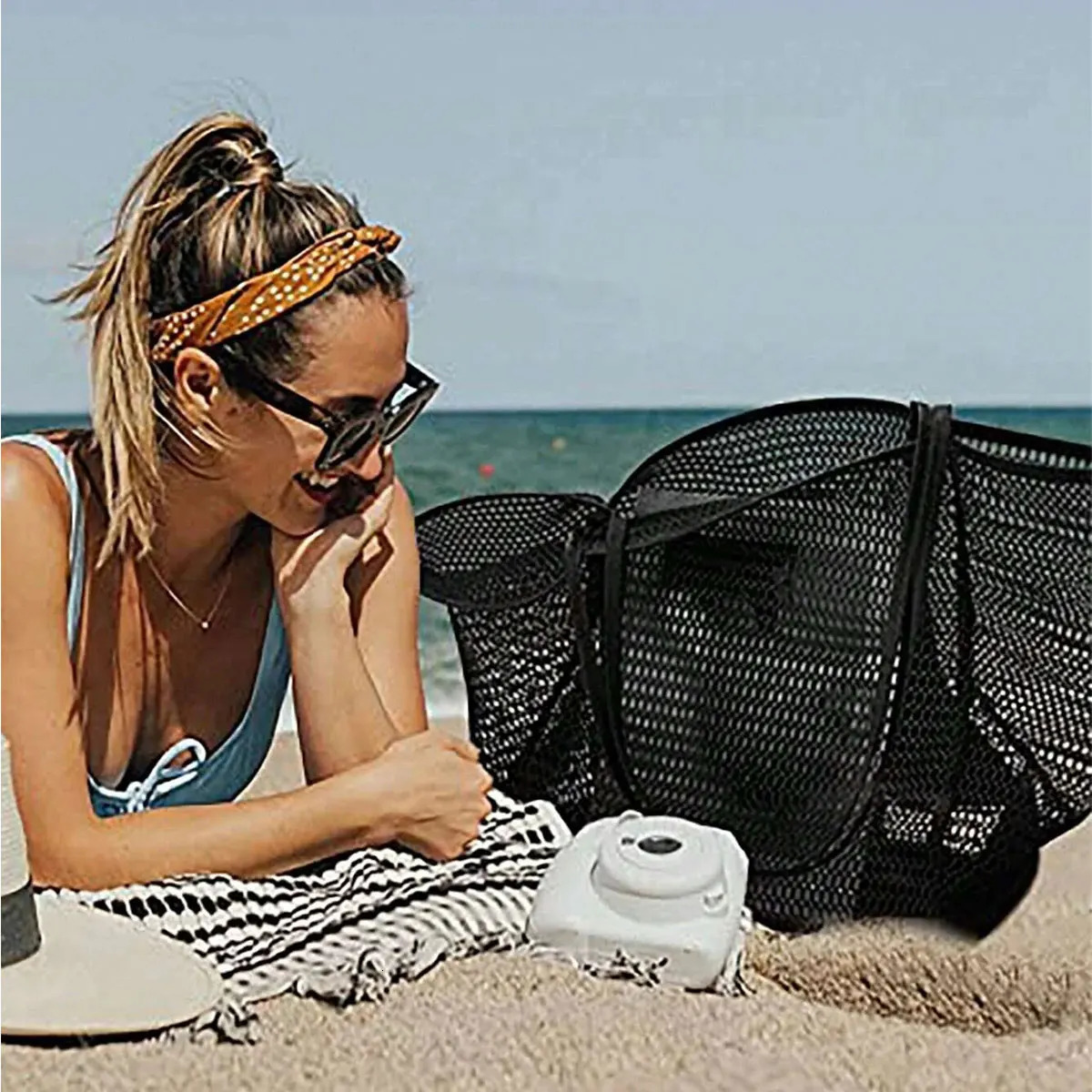 Mesh single shoulder tote bag for women hand-held for washing swimming clothing storage beach bag 250515