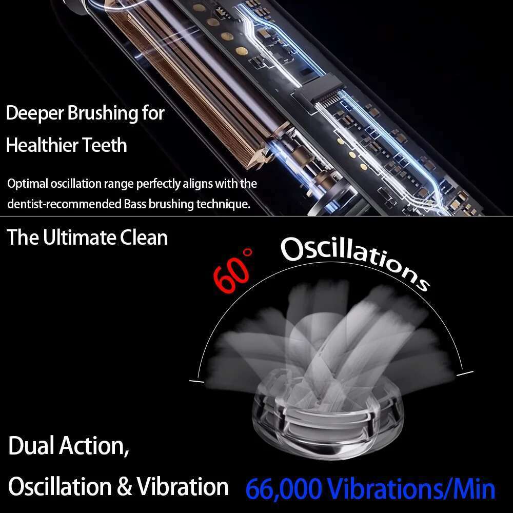 Wave with Light 3 Brush Heads New Generation Oscillation & Vibration Sonic Electric Toothbrush Waterproof
