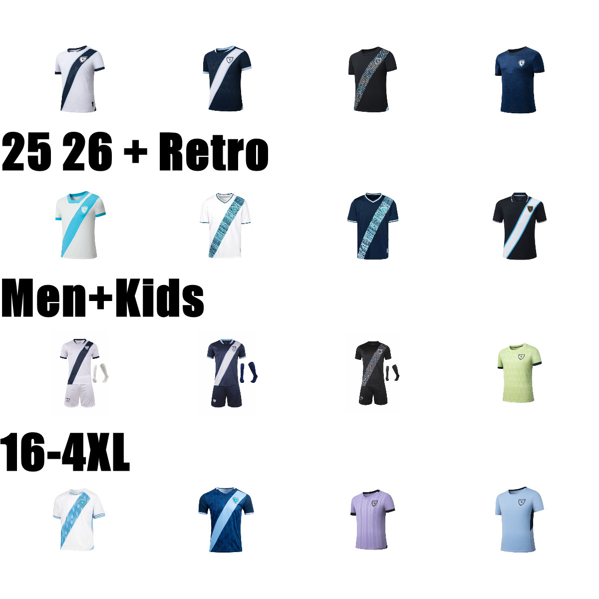 2025 2026 Guatemala National Team Mens Soccer Jerseys 25 26 LOM CEBALLOS PELEG OSCAR SANTIS Home White Away blue 3rd RUBIN Football Shirt children men kids Uniform 4XL