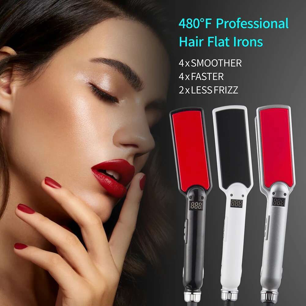 MCH Titanium Flat Iron 480F High Temperature 2 IN 1 Hair Straightener Curler Professional Wide Plates Keratin Treament Irons