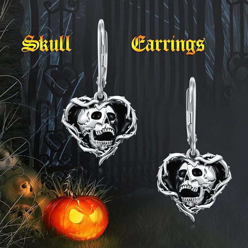 Gothic punk vintage shouting heart shaped skull Halloween personalized earrings for women