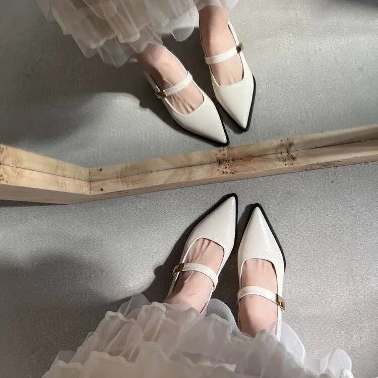 Retro Style Thick Heel Women Mary Jane Shoes Fashion Shallow Pointed Toe Ladies Comfort Office Pumps Footwear