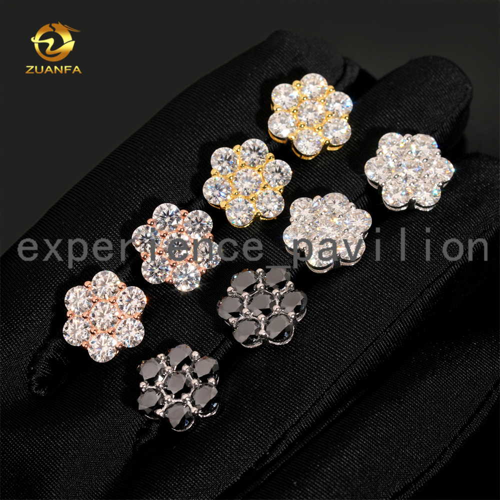 Gra Certificate Flower Cluster Moissanite Earrings Screw Back 12mm 925 Sterling Silver Moissanite Stud Earrings Men and Women