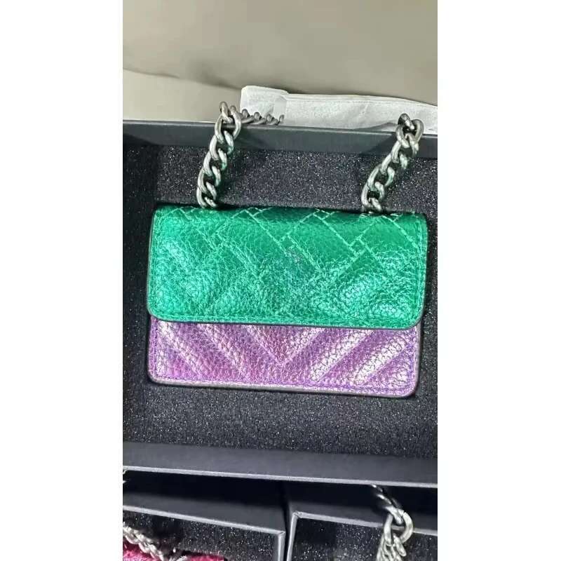 K G Eagle Head Mini Thread Color Block Glossy Surface Card Holder One-Shoulder Crossbody Chain Bag For Women