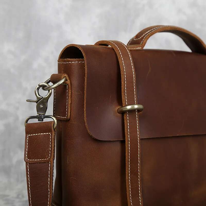 Retro Men's Handbag Top Layer Cowhide Briefcase Crazy Horse Leather Messenger Shoulder Large Capacity Computer Bag NZPJ