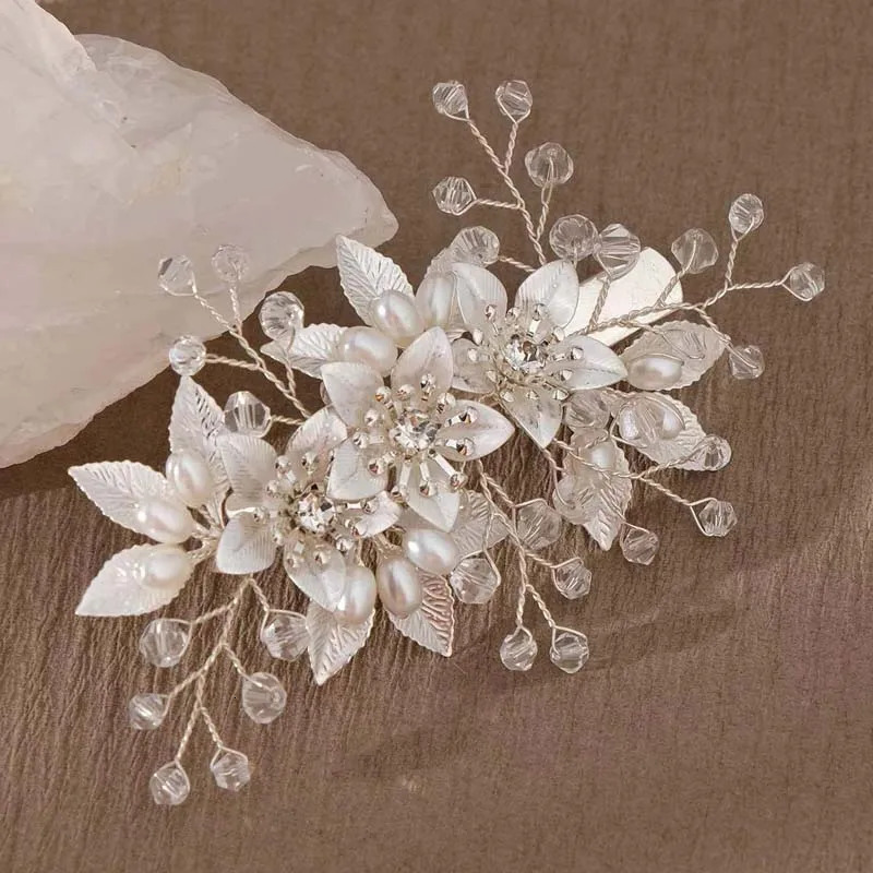 Fashion Pearl Flower Clip Silver Color Hair Combs Wedding Bridal Jewelry Accessories Headpieces For Woman Bride Hair Ornaments 250509
