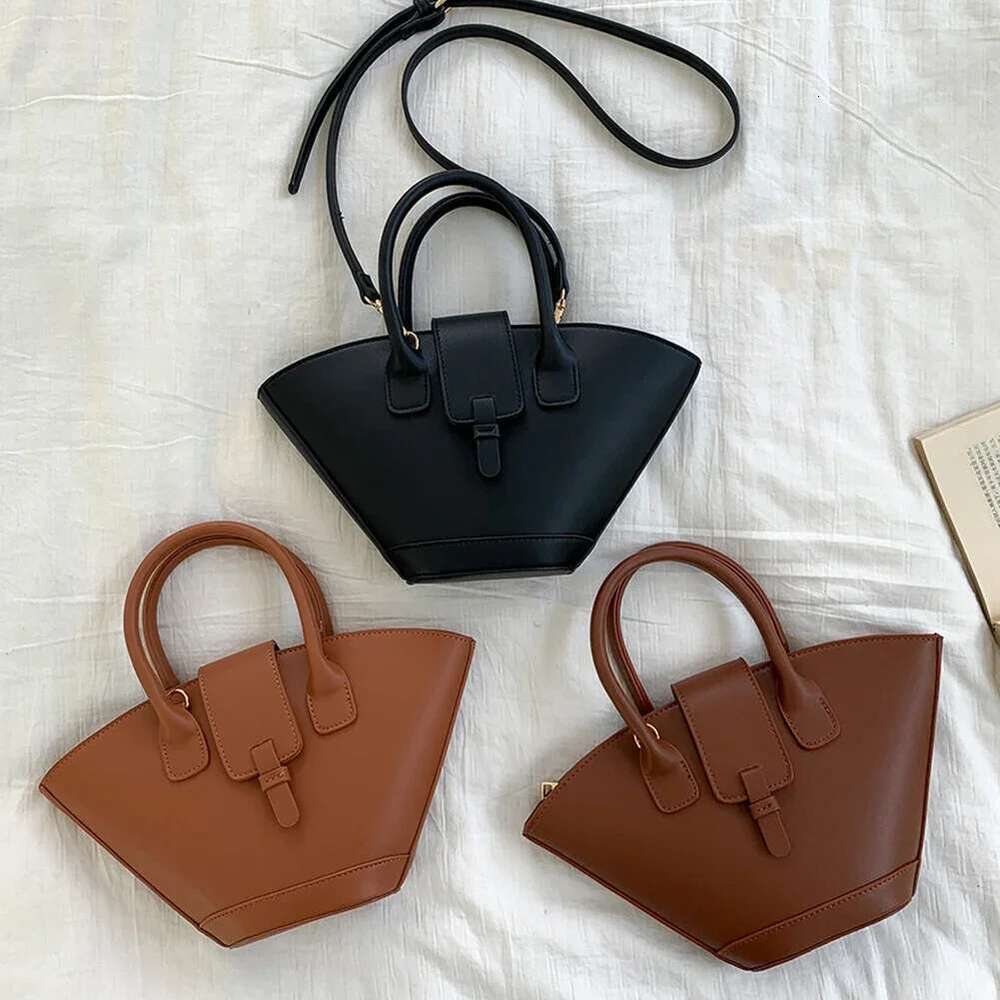 Designer Fashion Handbag PU Leather Tote Large Capacity Trendy Crossbody Trapezoid Bucket Bag for Women
