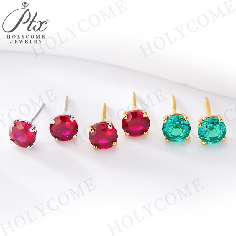 Solitaire Lab Ruby Red Stud Earrings Women 925 Sterling Silver Round Cut Ruby 5.0/6.5mm Parties Engagements Pair Push Back Stud Wedding Gift