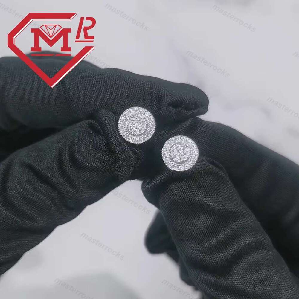Hip hop men's spiral back cluster 14k plated gold and sier ice out silica earrings