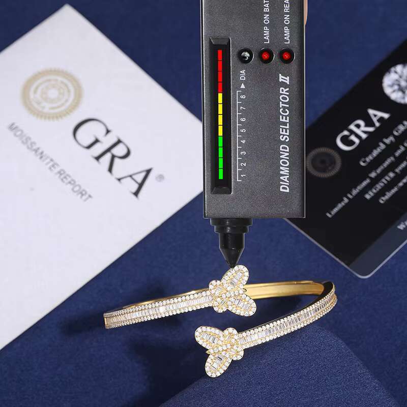 Gra Certified Baguette Moissanite 925 Sterling Silver Bangle Pass Diamond Tester Iced Out Butterfly Bangle Bracelet