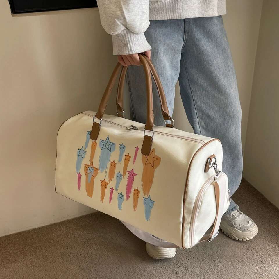 Colorful Meteor Pattern Women's Boston Travel Large Capacity Canvas Shoulder Duffle Crossbody Bag With Shoe Compartment