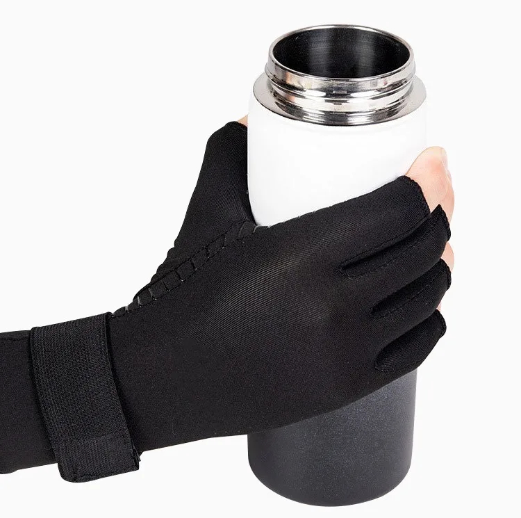 2Pair Anti Slip Fiber Copper Gloves for Hand Pain Fiber Half Finger Gloves Swelling - Fingerless Gloves Carpal Tunnel Pain Wrist Support for Women Men