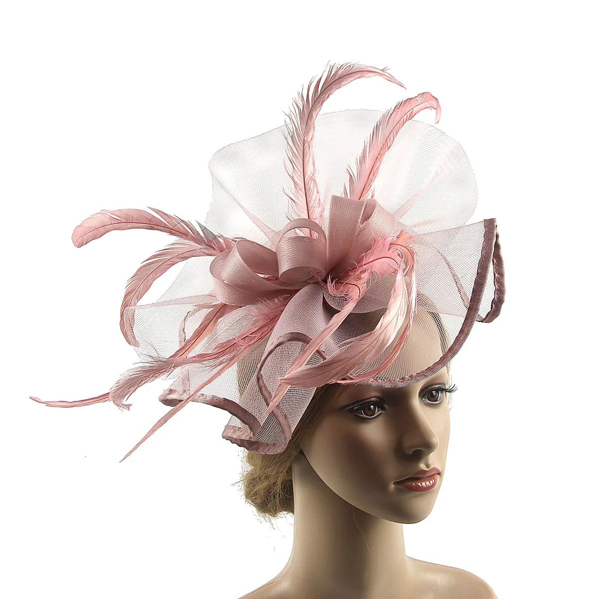 Lady Fascinators Flower Headband with Hair Clip Pillbox Hat Cocktail Tea Party Headwear with Veil and Feather for Women 250514