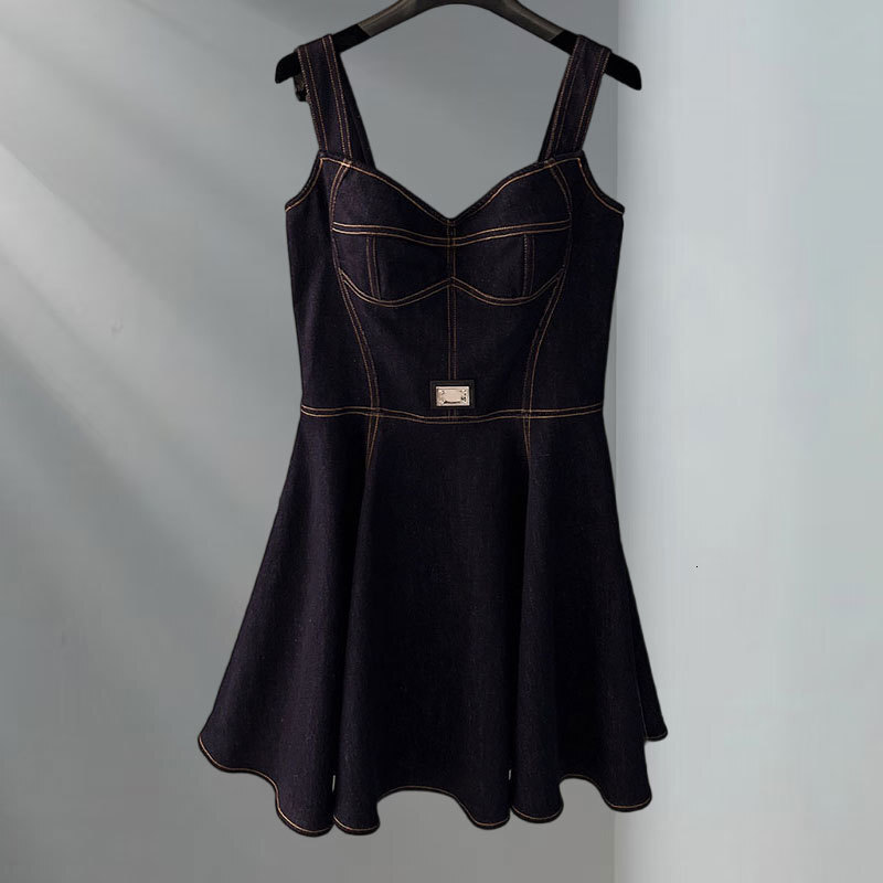 New Arrival Women's Washed Denim Mini Dresses Trendy Square Neck Sleeveless Waist Up Vest Dresses Designer Fashion Classic Luxury Zipper Back Clo