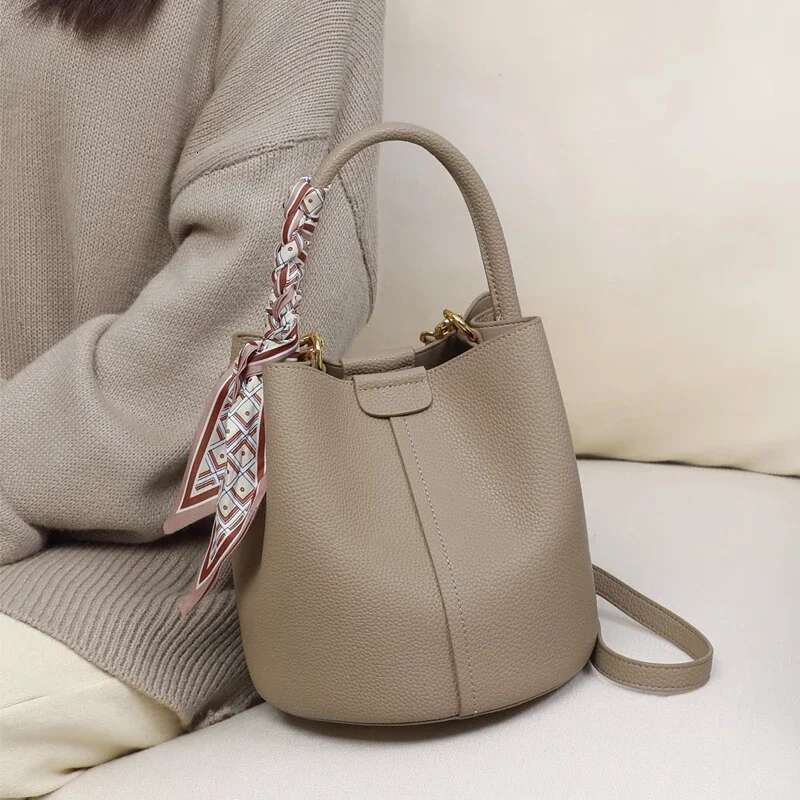 Bucket Lady New Style Basket Genuine Leather Hand-Held Cross-Body Bag Two Shoudlers