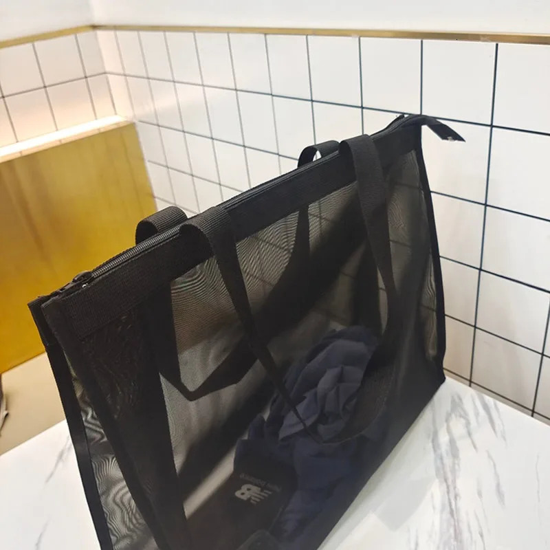 Transparent Nylon Mesh Shopping Bag Large Capacity Shoulder Handbag For Shopping Bags Breathable Beach Travel Storarge Bag 250515