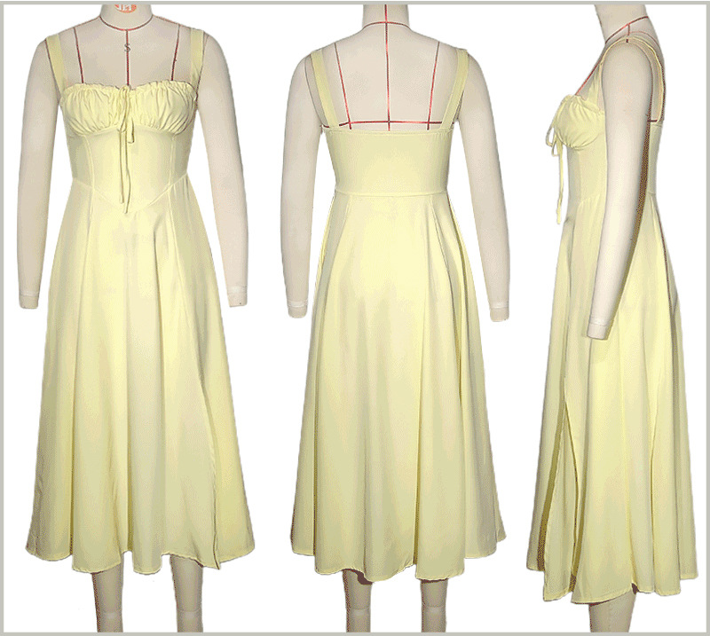 Charming Yellow Dresses: Babydoll Corset Dress with Split Skirt & Bow Tie - A Lightweight Spring Graduation Dresses Option C260311