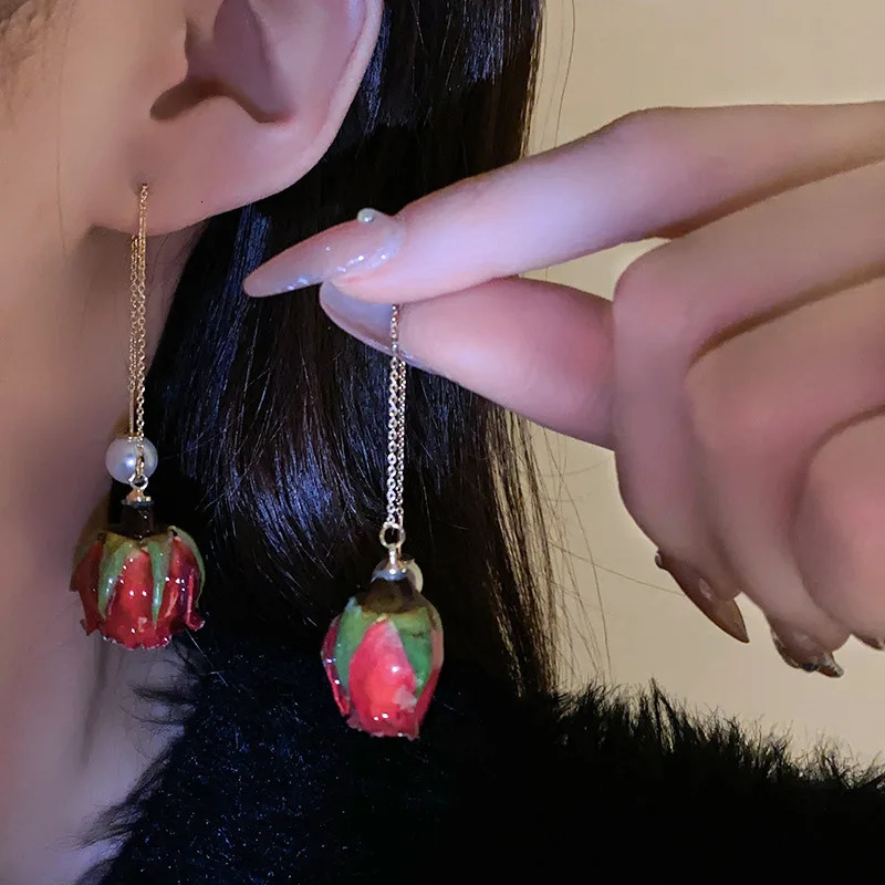 Roses Flower Pendant Earrings European American Style Personalized Fashion Stud Earrings Ladies Girls Travel Wedding Accessories 250515