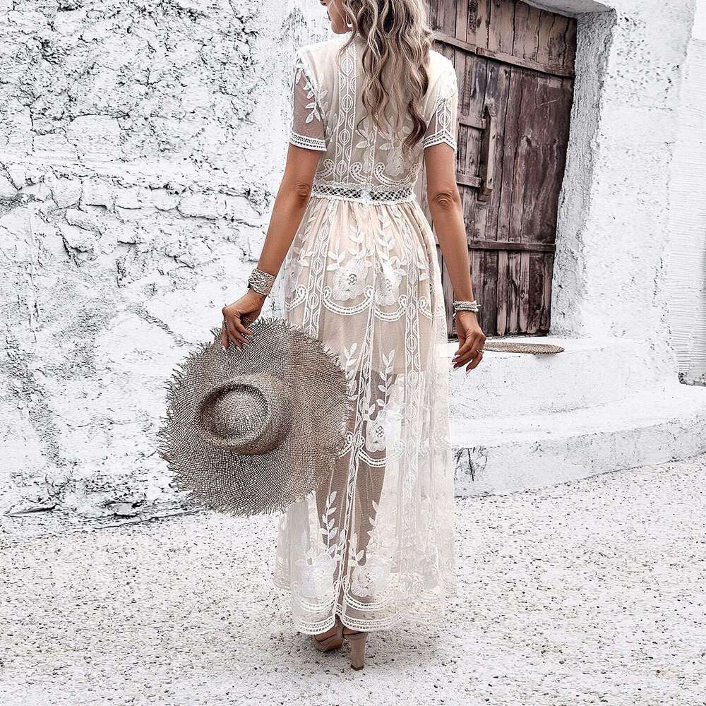 Kaikuo Women's 2024 Spring/Summer Casual Style Deep V Short Sleeve Dress