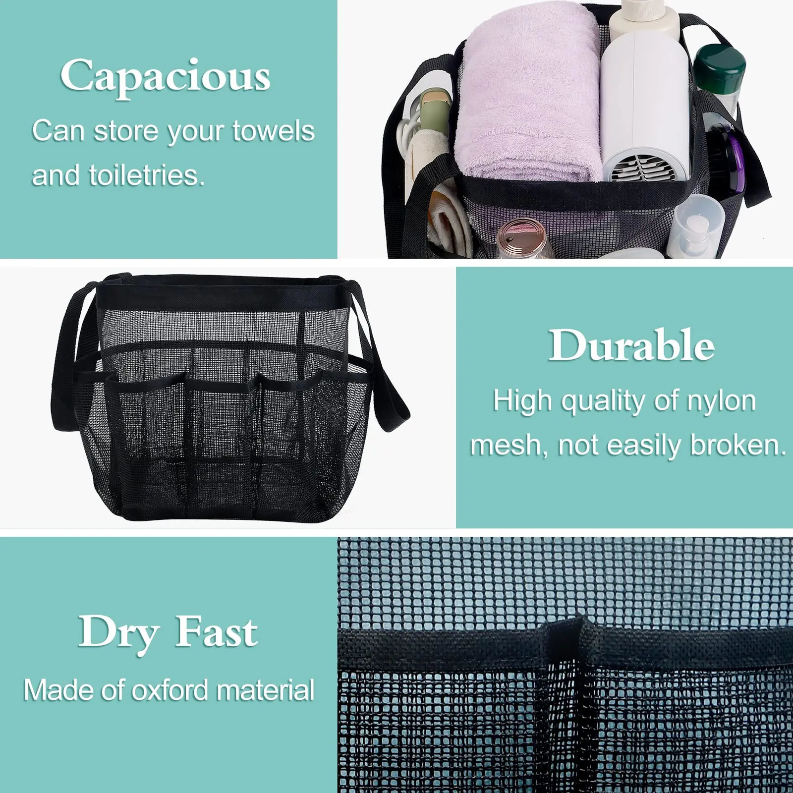 Mesh Shower Caddy for College Dorm Necessities Portable Travel Shower Basket Shower Tote Bag for Girls and Boys with 8 Pockets 250515