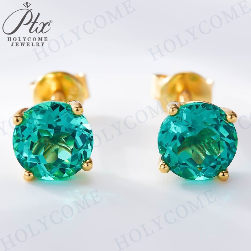 Hot Sale Lab Grown Emerald Stud Earrings 5.0/6.5mm Ruby Red Vivid Green K White/Yellow Gold Push Back Prong Setting Earrings Jewelry Gift Charm Women