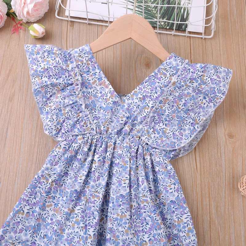 Summer Floral Flying Sleeve Top For Girl Blouse For Girls T-Shirts Children Clothes Young Children Girl Clothes 250515