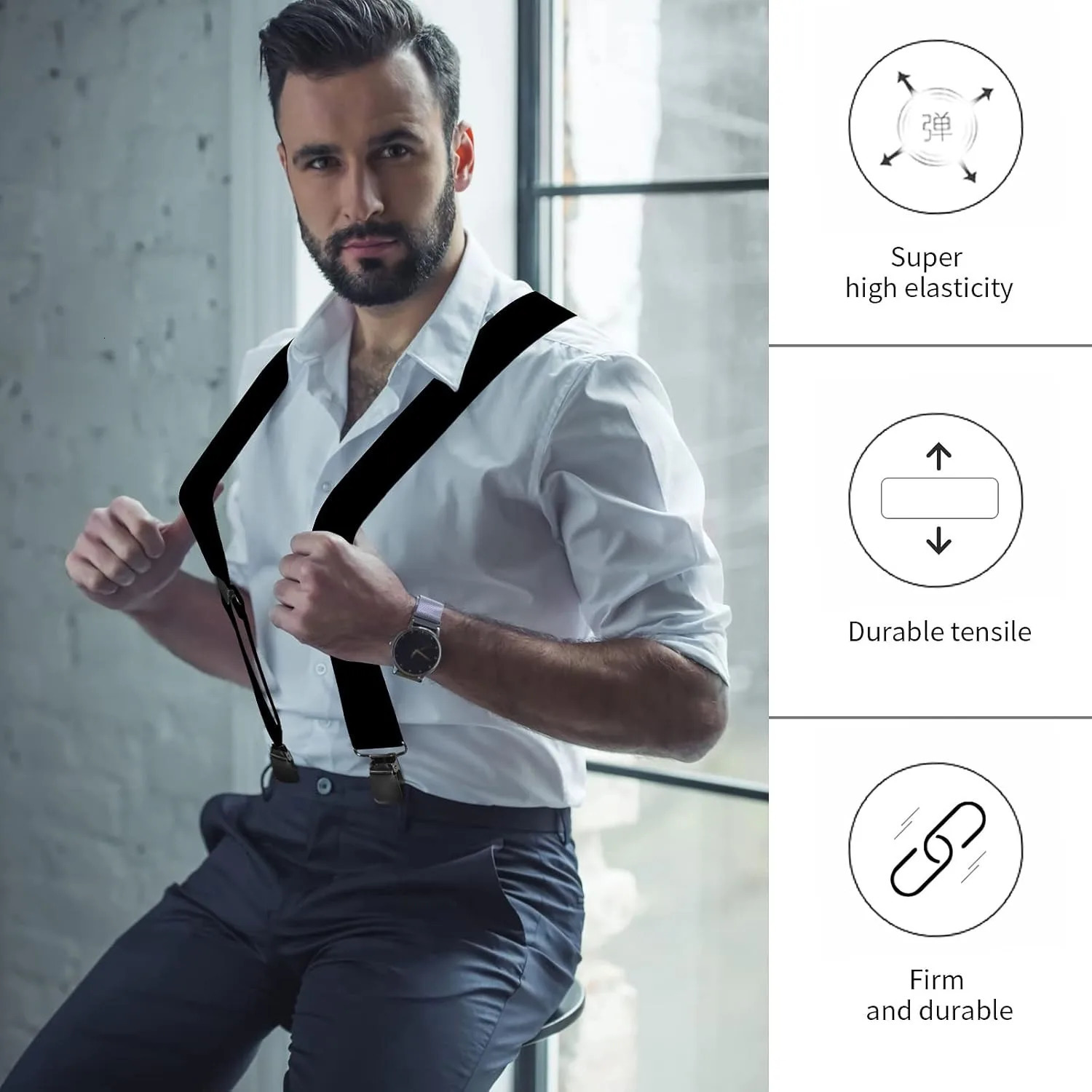 Mens Suspender Trousers Braces with Strong 2 inch Wide 4 Clips Heavy Duty for Men High Elastic X Style Adjustable Suspenders 250515