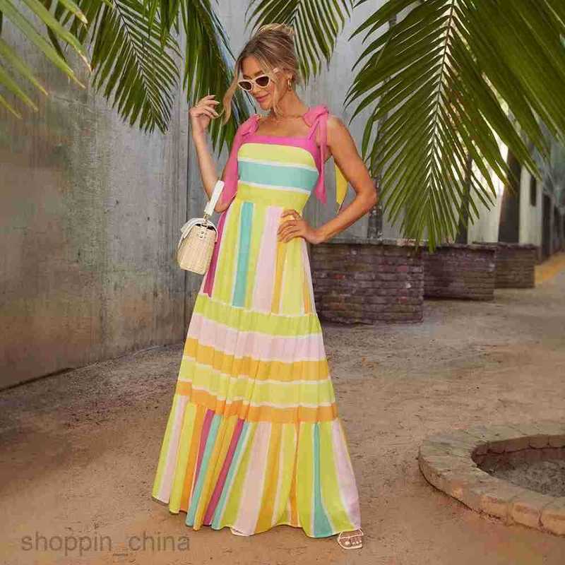 Women Dresses Spring/Summer New Multi Color Square Seaside Vacation Dress for Women
