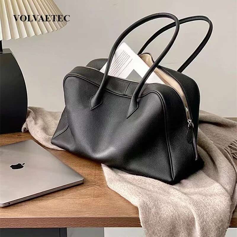 VOAETEC First Layer Togo Cowhide Niche Design Pillow Bowling Large Capacity Shoulder Armpit Bag Boston Travel Handbag