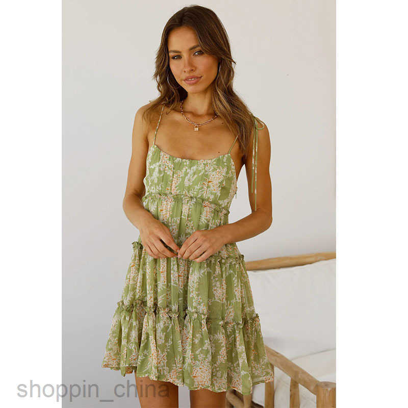 Women Dresses Spring/Summer New Vacation Sexy Printed High end Strap Dress for Women with Lining