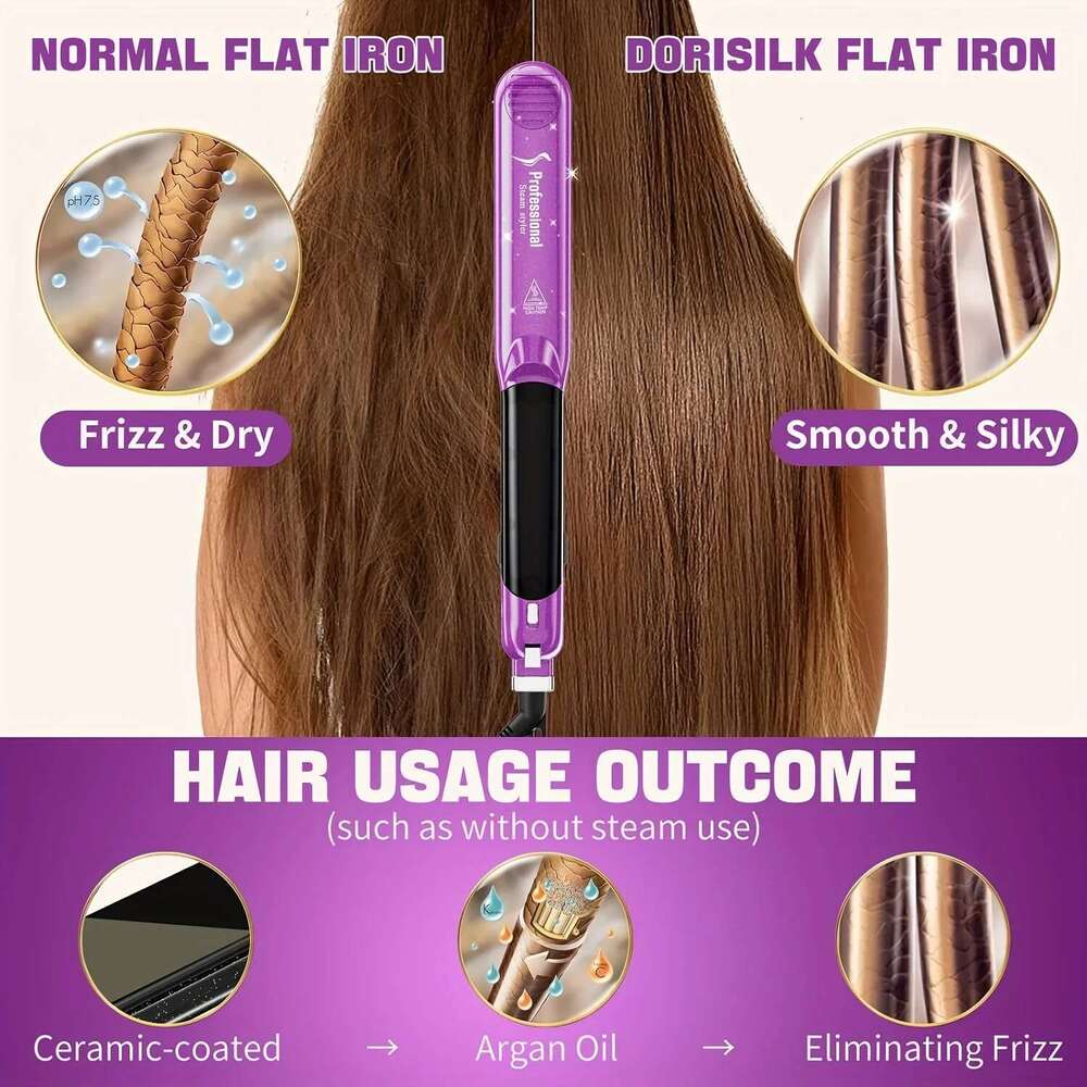 Steam Straighteners for Hair Professional Salon Ceramic Tourmaline Vapor Flat and Curler 2 in 1 Straightening Curling Iron
