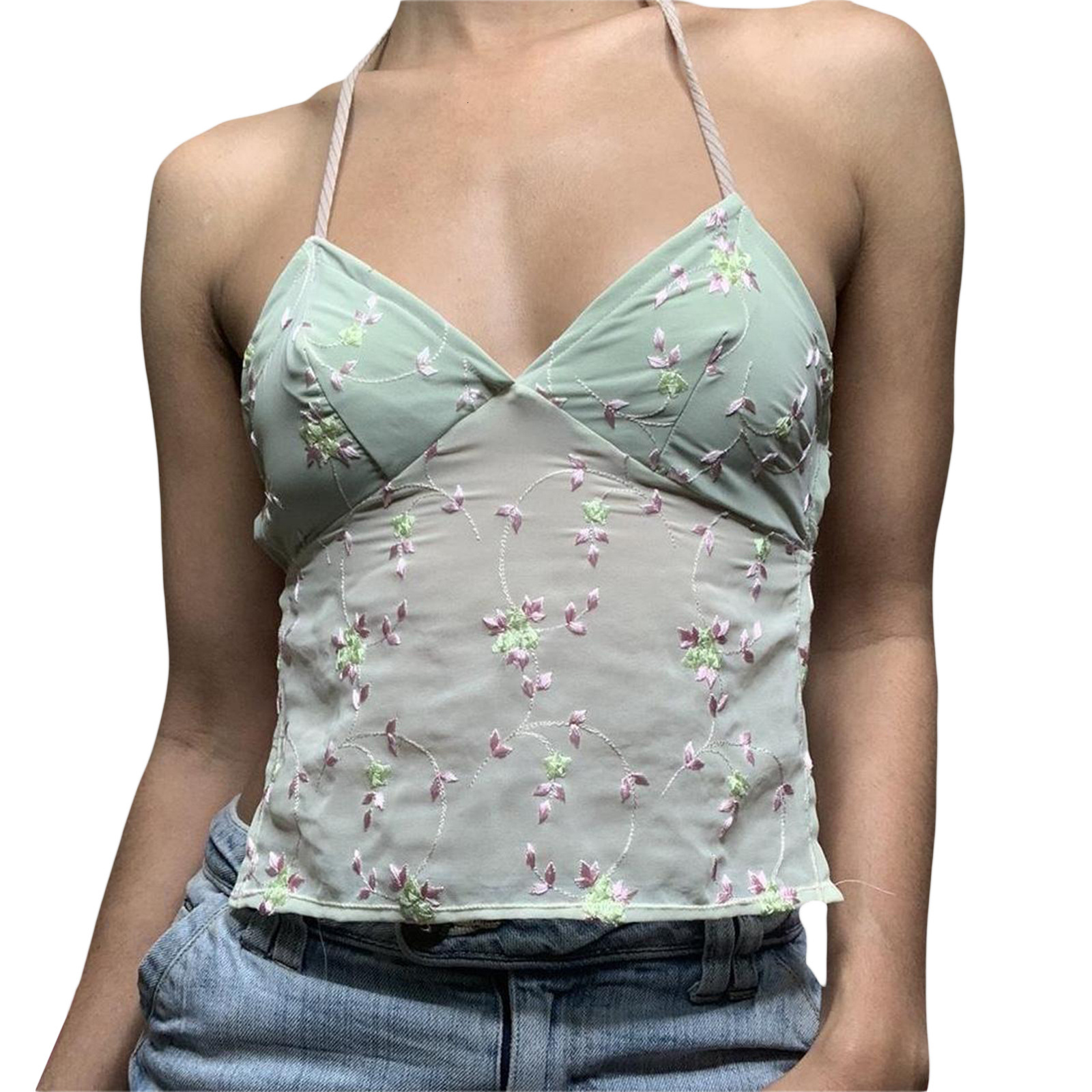 Sexy lace patchwork road north embroidered V-neck camisole womens vest top