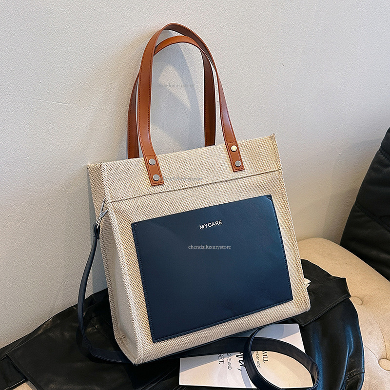 Designer Bag Women's Fashion Canvas Contrasting Color Handbag Business Commuting Shoulder Bag Shopping Shopping And Shopping Large Capacity Cross