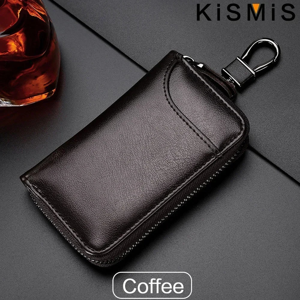 KISMIS Key Case with Car Keychain and Holder Leather Organiser with 6 Keyrings Banknotes Wallet 3 Card Slots for Men and Women 250515
