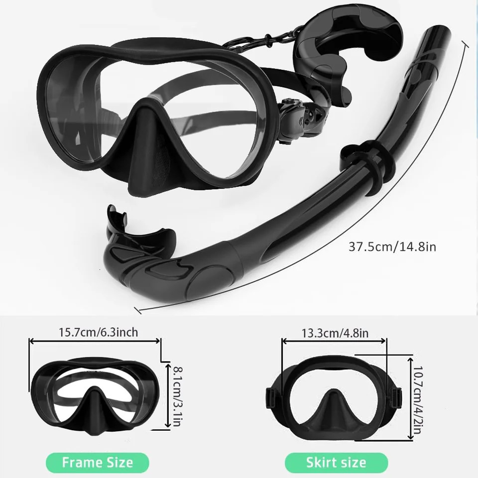 HD Panoramic Frameless Diving Mask Wet Snorkel Set With BC Poctet Ultra Wide View Tempered Glass Swimming Goggles for Adults 250514