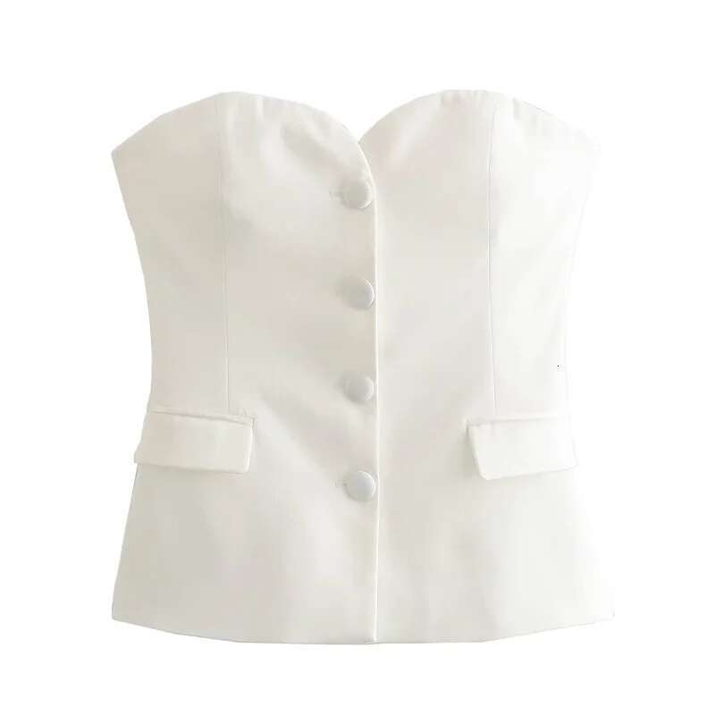 TRAF Women's 2024 Summer Tanks&Camis Elegant Tube Top Ladies Fashion Casual White Black Sleeveless Backless Corset Tops