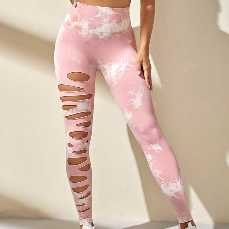 Hollow tie-dyed yoga pants high waist hip lift fitness pants running pants yoga clothes women's belly control trousers