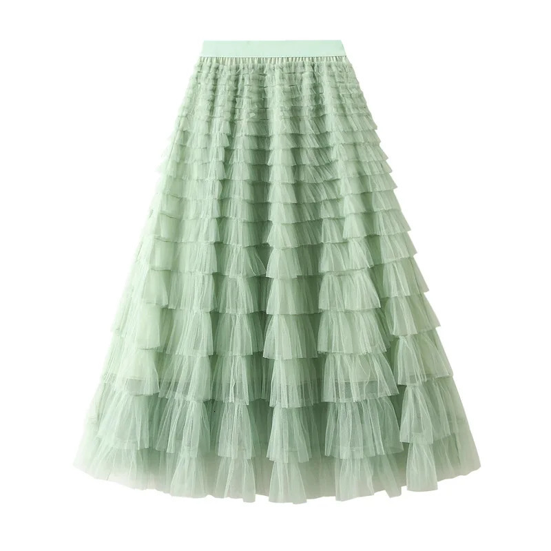 Arrival Tulle Cake Long Skirt Women Spring Summer Ruffle Pleated ALine Chic Ladies Sweet Black White Tutu Skirts 250515