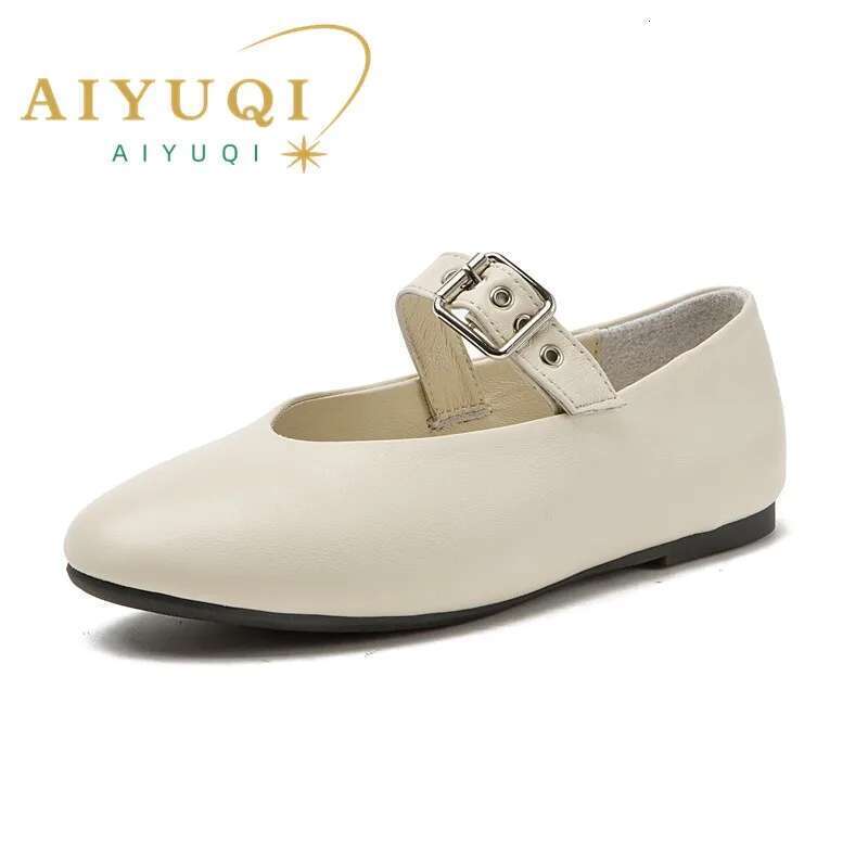 AIYUQI Mary Jane 2025 Autumn Natural Genuine Leather Vintage Pointed Toe Ballet Flat Casual Shoes Women