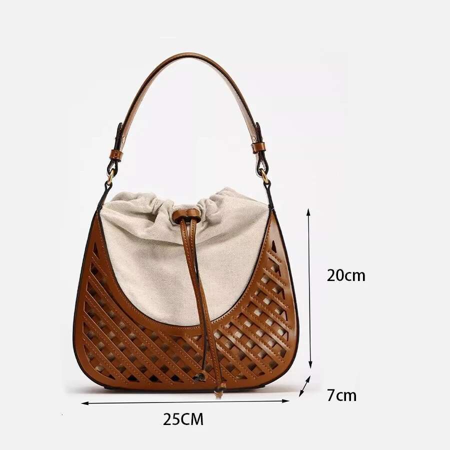 Fashionable Autumn and Winter Woven Hollow Shoulder Crossbody Bag Retro Versatile Travel Contrast Color Large Capacity Canvas