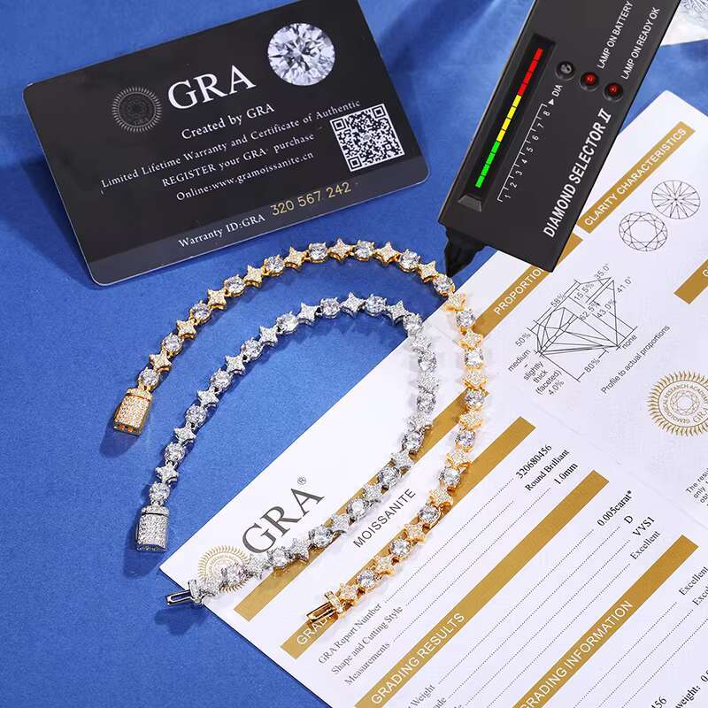 Lab Created Diamond Hip Hop Jewelry 925 Silver Star Bracelet Prong D Color Moissanite Star Bracelet for Friends Gift